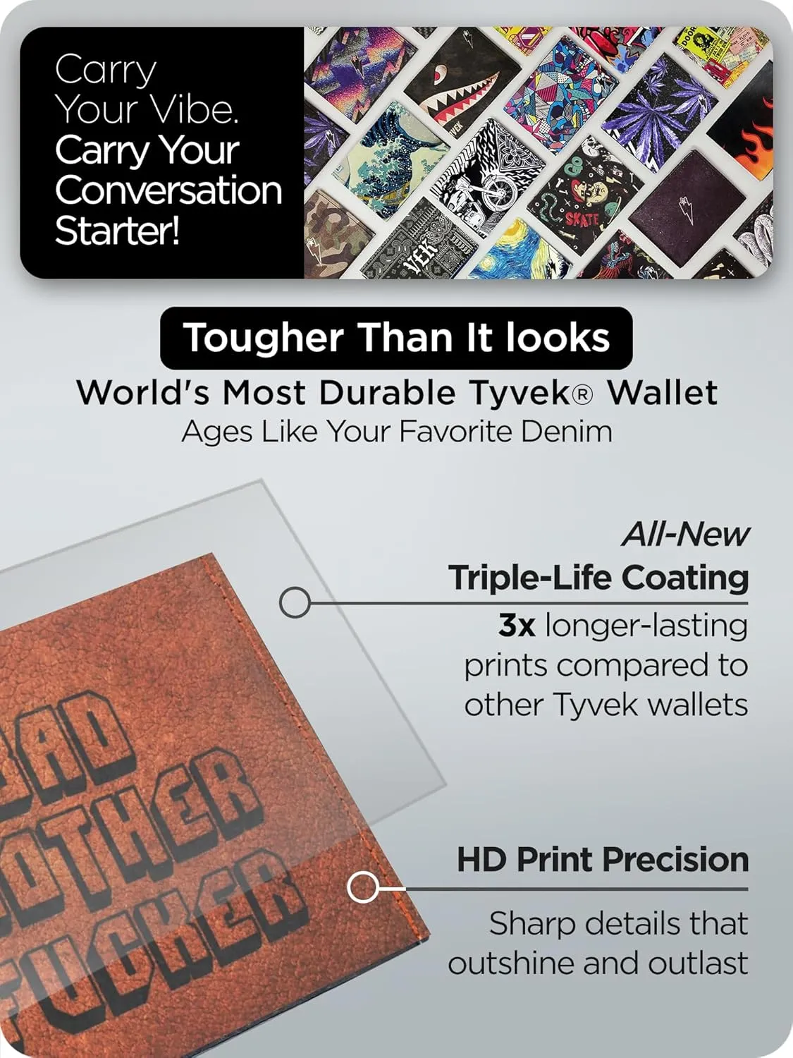 Bad Mother Pulp Fiction RFID Blocking Stitched Bifold Wallet for Men | Mighty Mens Paper Slim Credit Card Holder | Men's Slimfold EDC