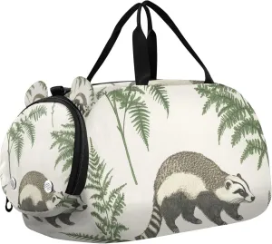 Badger and Ferns Leaves Duffle Bag for Toddler Girls Boys, Gym Sports Bag with Shoe Compartments, Kids Travel Overnight Weekender Shoulder Bag