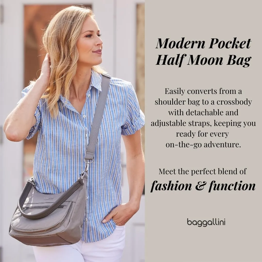 Baggallini Modern Pocket Half Moon 11"x10.5" Shoulder Women W/Replaceable Straps Converts to Crossbody Bag