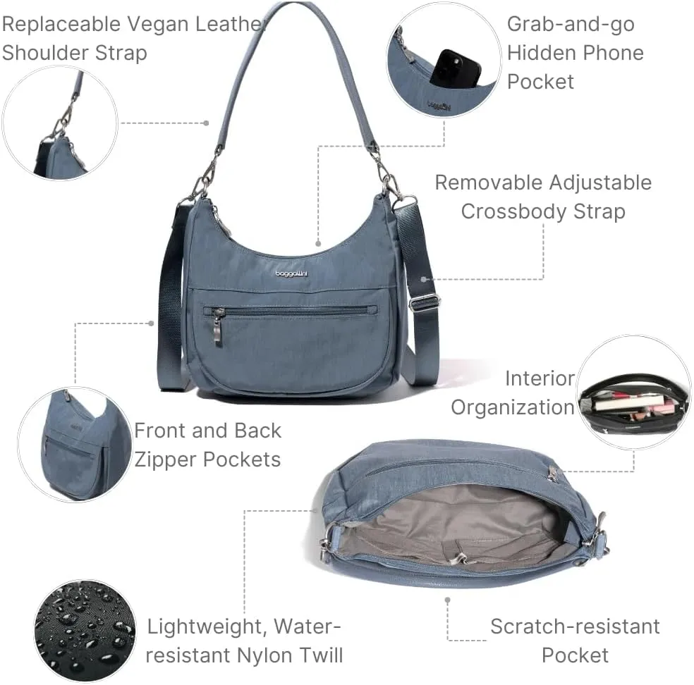 Baggallini Modern Pocket Half Moon 11"x10.5" Shoulder Women W/Replaceable Straps Converts to Crossbody Bag