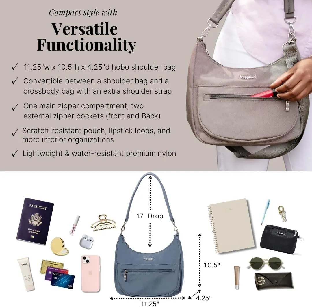 Baggallini Modern Pocket Half Moon 11"x10.5" Shoulder Women W/Replaceable Straps Converts to Crossbody Bag
