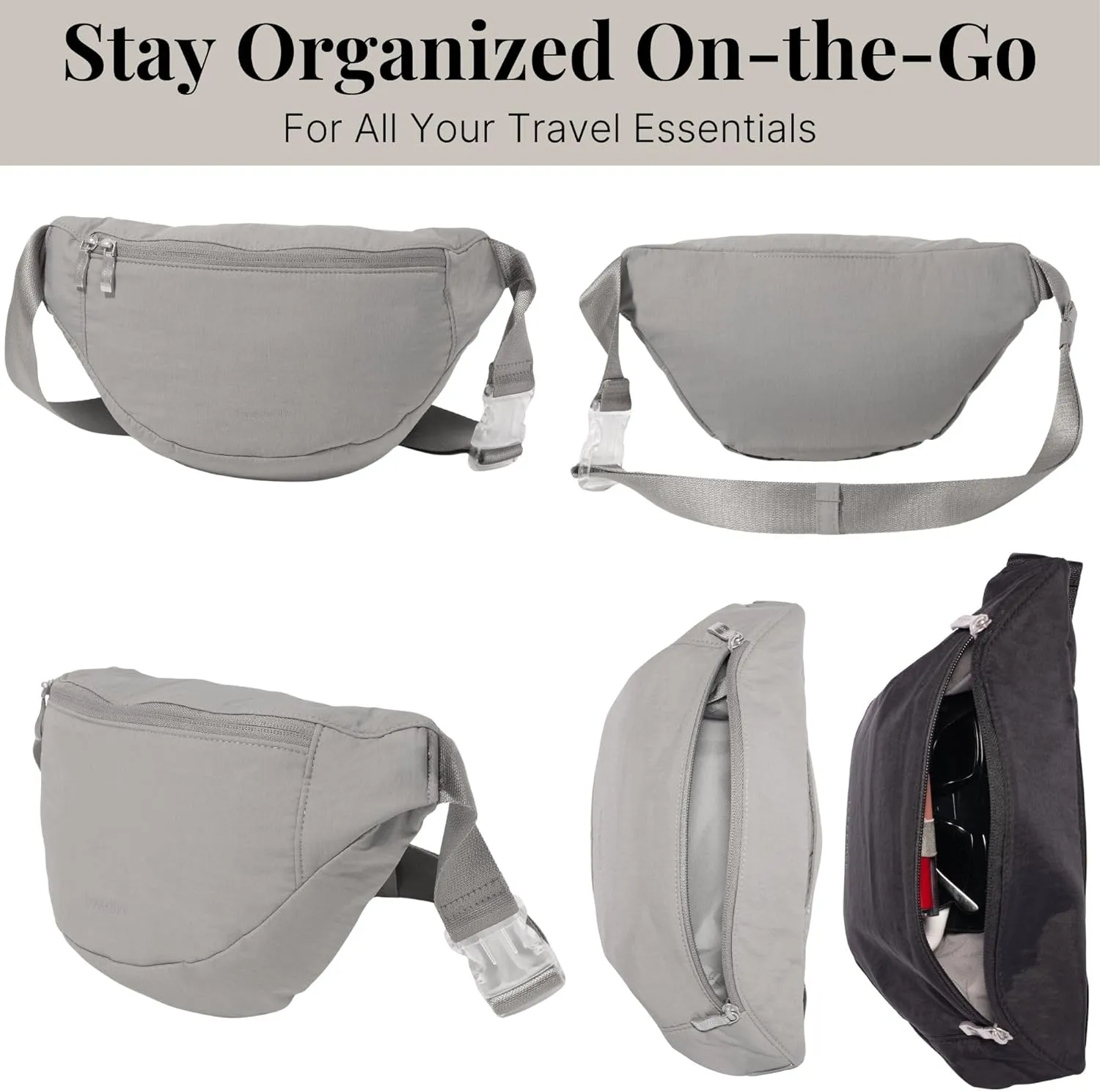 Baggallini Style Swift Belt Bag Sling Bag - Lightweight 12"x7" Crossbody Bag Fanny Pack Belt w/RFID and Adjustable Strap