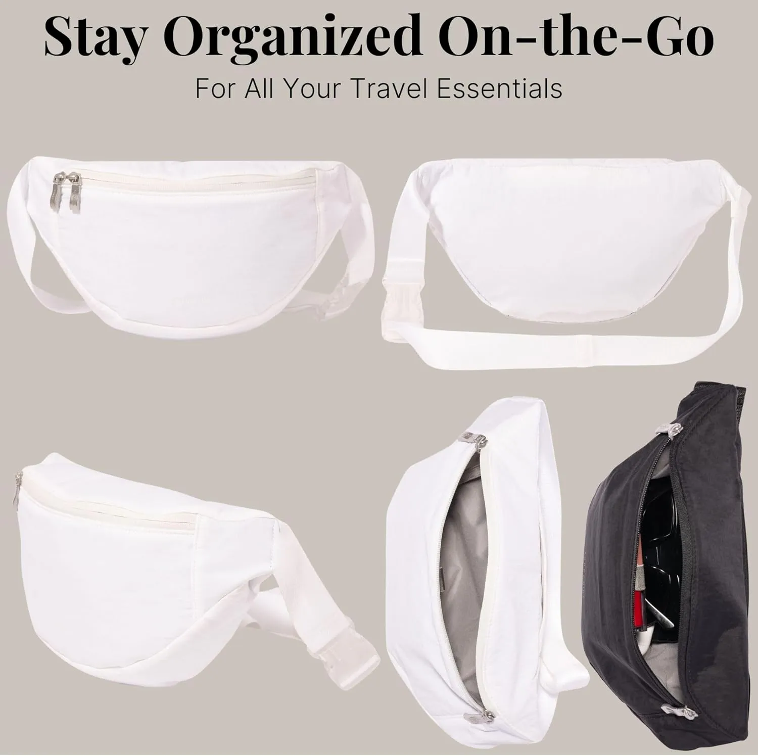 Baggallini Style Swift Belt Bag Sling Bag - Lightweight 12"x7" Crossbody Bag Fanny Pack Belt w/RFID and Adjustable Strap