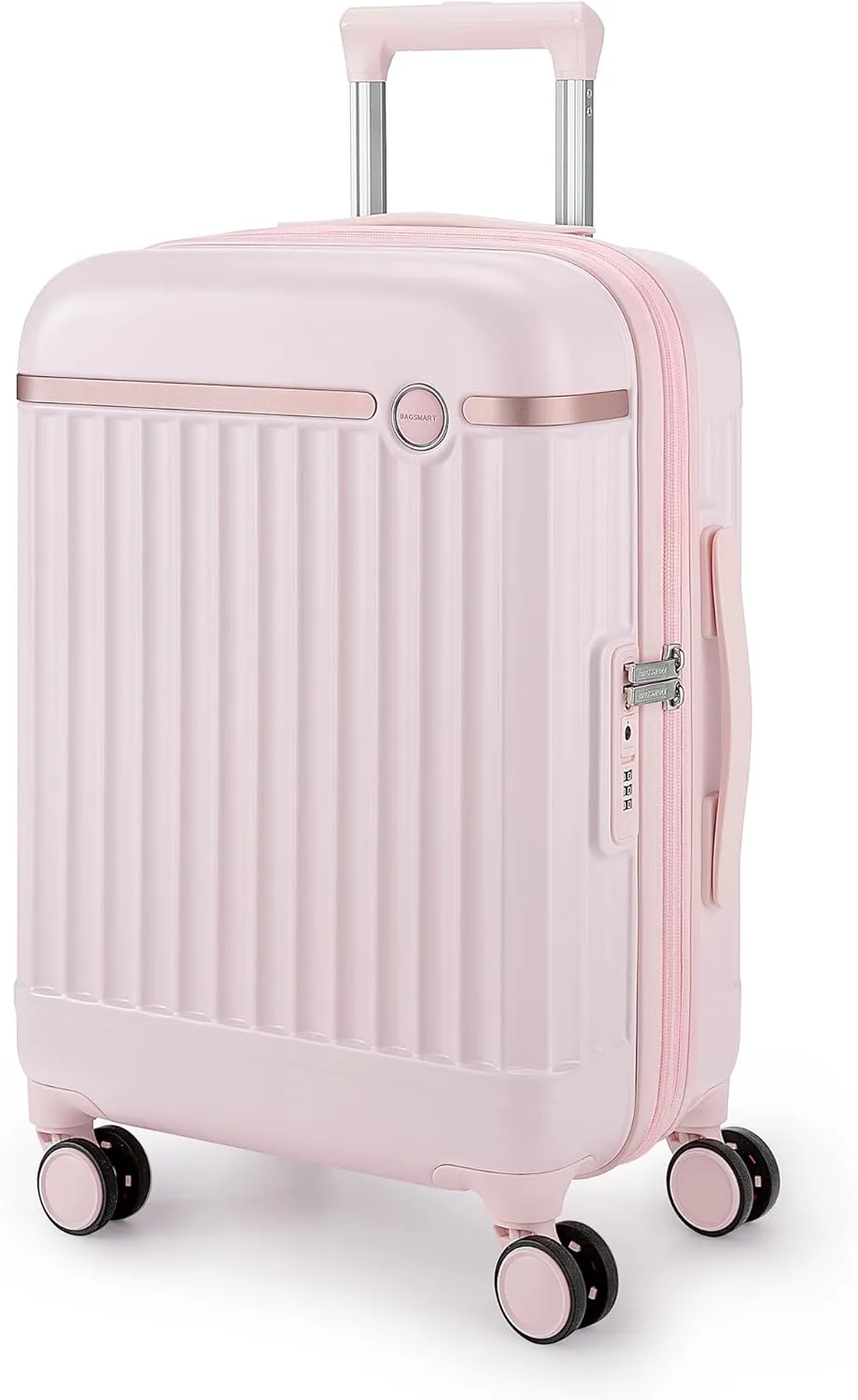 BAGSMART Carry On Luggage 22x14x9 Airline Approved with Spinner Wheels, Travel TSA Approved 100% PC Hard Shell Suitcases, 20 Inch Expandable Luggage with TSA Lock, Atlas Pink