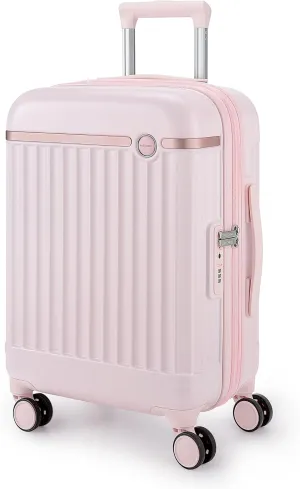 BAGSMART Carry On Luggage 22x14x9 Airline Approved with Spinner Wheels, Travel TSA Approved 100% PC Hard Shell Suitcases, 20 Inch Expandable Luggage with TSA Lock, Atlas Pink
