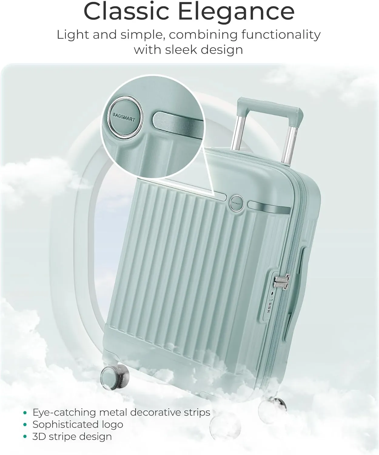 BAGSMART Carry On Luggage 22x14x9 Airline Approved with Spinner Wheels, Travel TSA Approved 100% PC Hard Shell Suitcases, 20 Inch Expandable Luggage with TSA Lock, Dark Sea Green