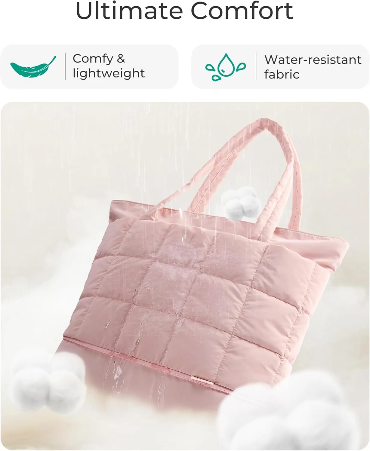 BAGSMART Expandable Tote Bag for Women, Zipper Puffer Work Tote with Water-Resistant Quilted, Nurse and Carry-On Travel Bag