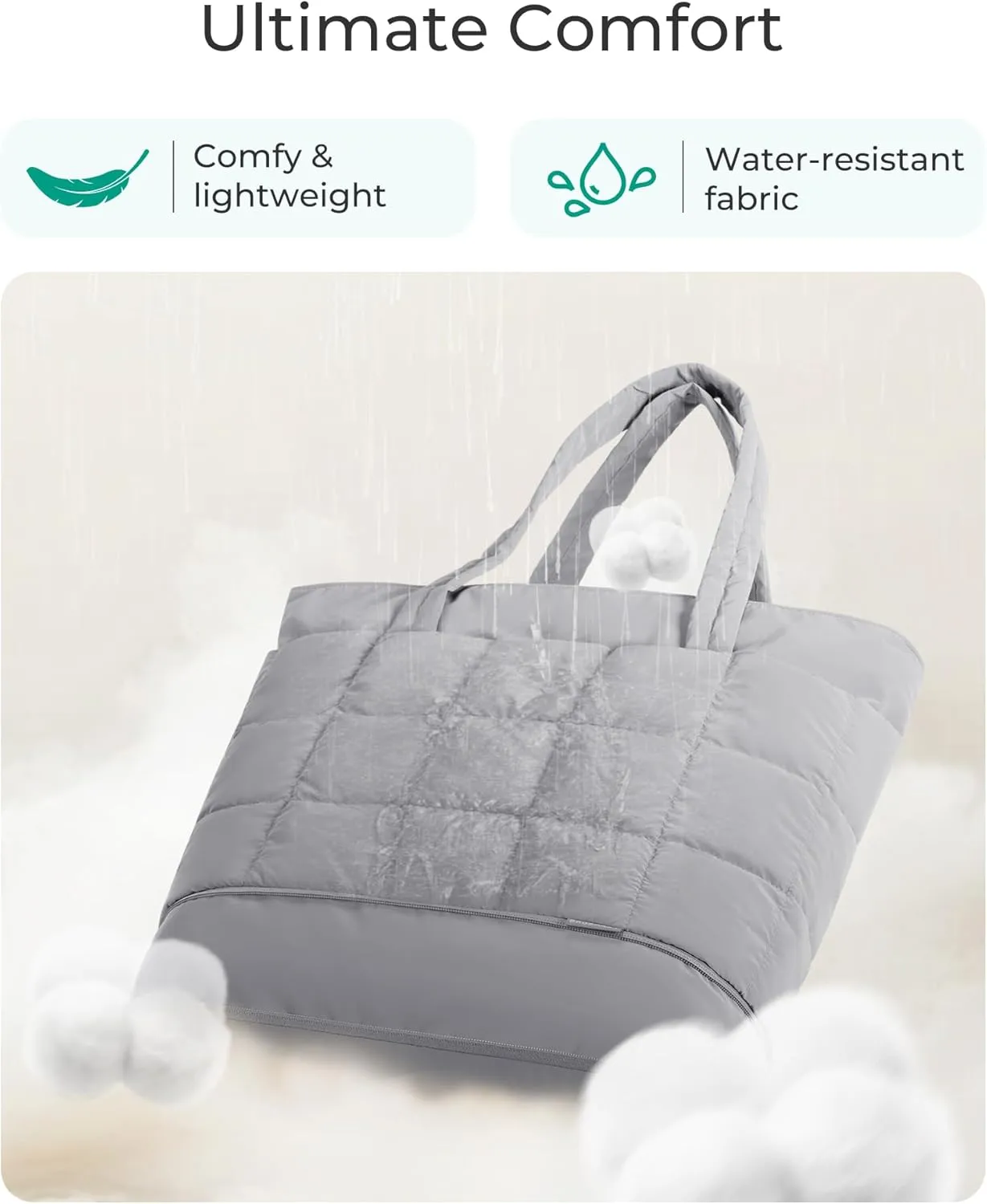 BAGSMART Expandable Tote Bag for Women, Zipper Puffer Work Tote with Water-Resistant Quilted, Nurse and Carry-On Travel Bag