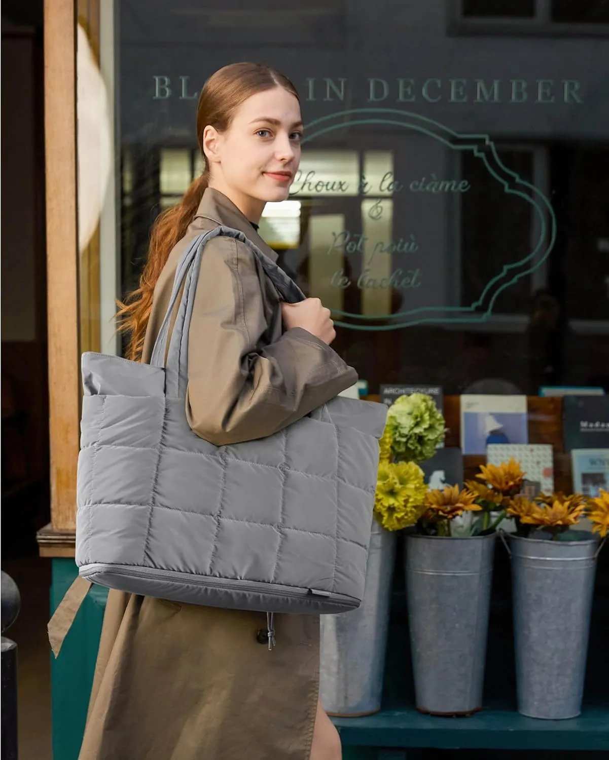 BAGSMART Expandable Tote Bag for Women, Zipper Puffer Work Tote with Water-Resistant Quilted, Nurse and Carry-On Travel Bag