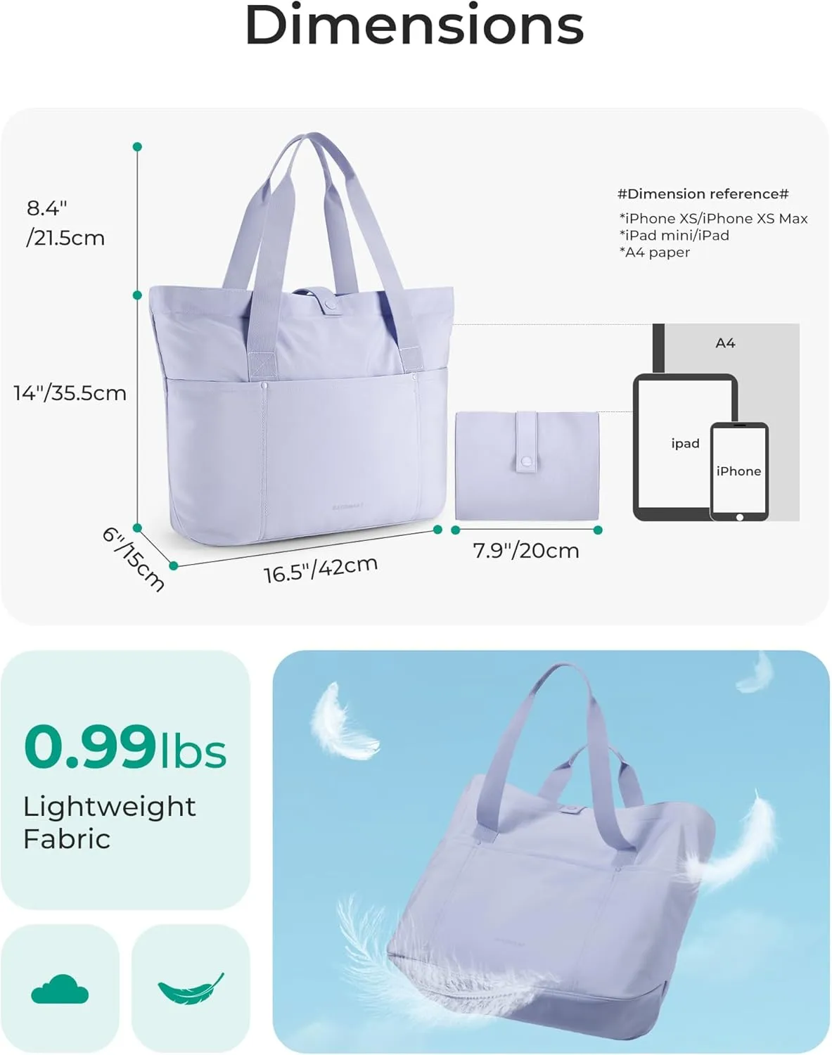 BAGSMART Tote Bag for Women, Foldable Tote Bag With Zipper Travel Large Shoulder Bag Handbag for Work-16.5''l X 6''wx 14''h