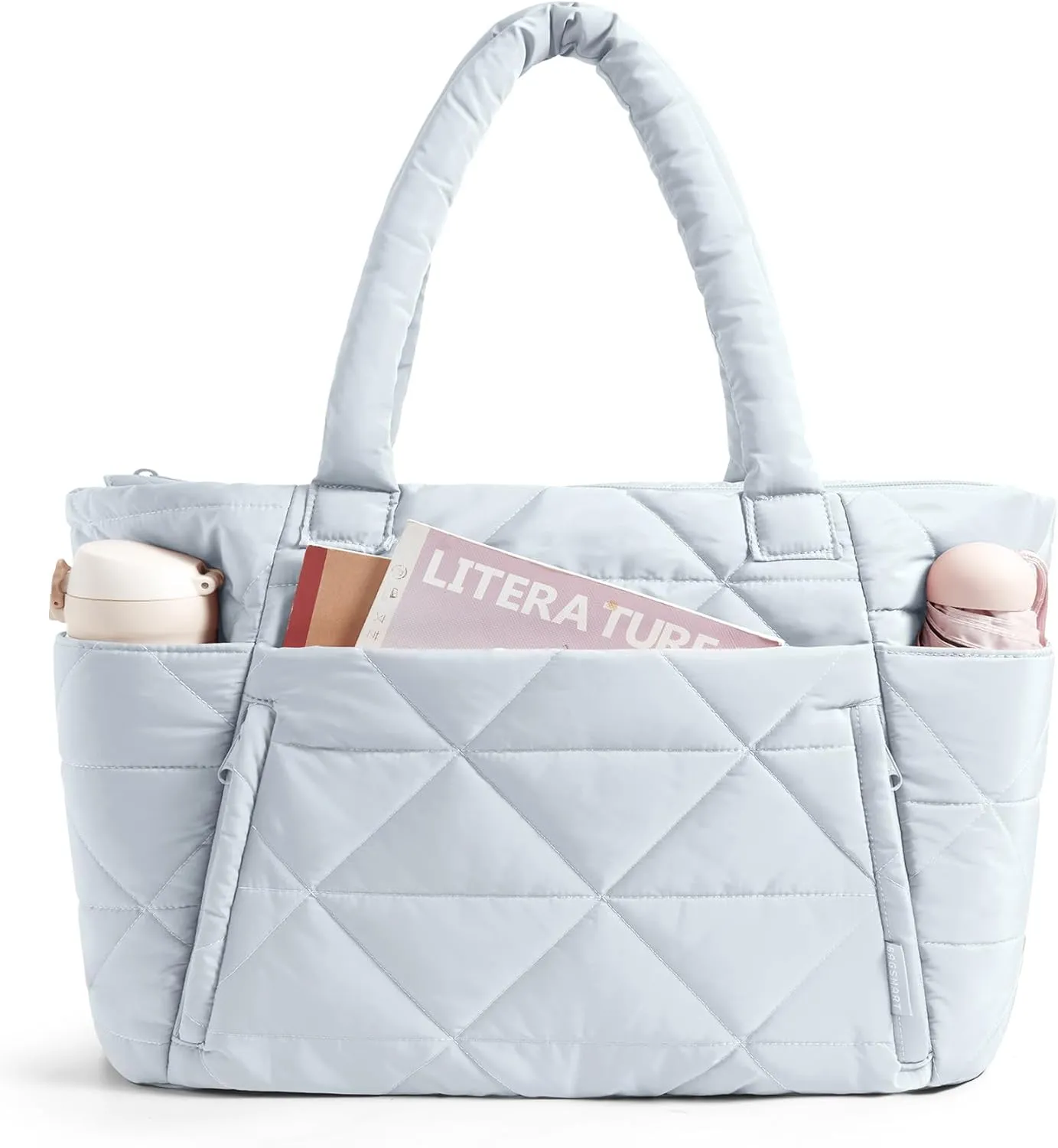 BAGSMART Tote Bag for Women, Puffy Tote Bag with Zipper, Large Quilted Shoulder Bag with Compartments for Travel, Work, Gym