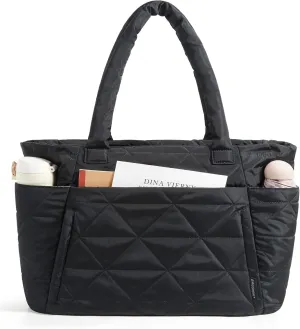 BAGSMART Tote Bag for Women, Puffy Tote Bag with Zipper, Large Quilted Shoulder Bag with Compartments for Travel, Work, Gym