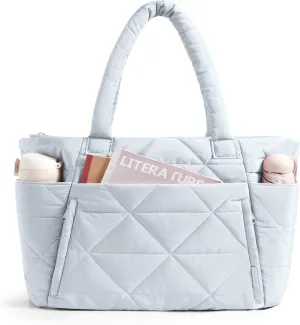 BAGSMART Tote Bag for Women, Puffy Tote Bag with Zipper, Large Quilted Shoulder Bag with Compartments for Travel, Work, Gym