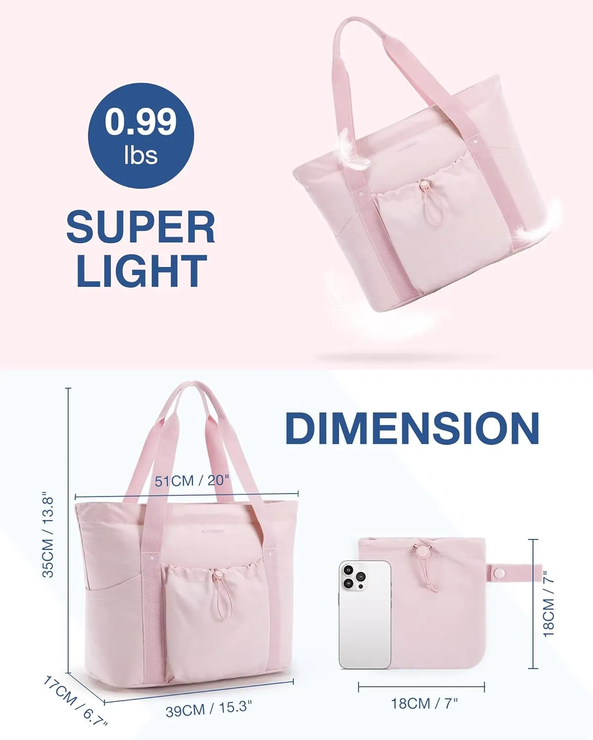 BAGSMART Tote Bag for Women, Tote Shoulder Bag with Laptop Compartment and Zipper Handbag for Travel, Work