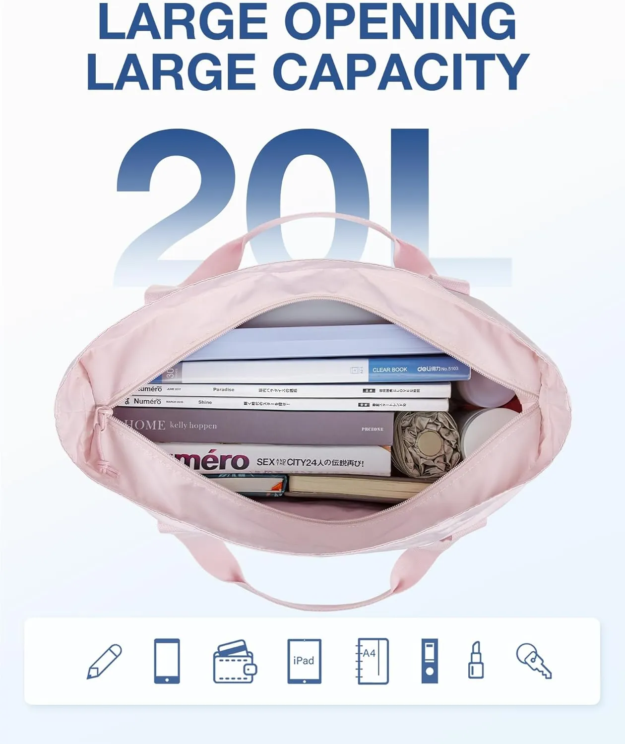 BAGSMART Tote Bag for Women, Tote Shoulder Bag with Laptop Compartment and Zipper Handbag for Travel, Work