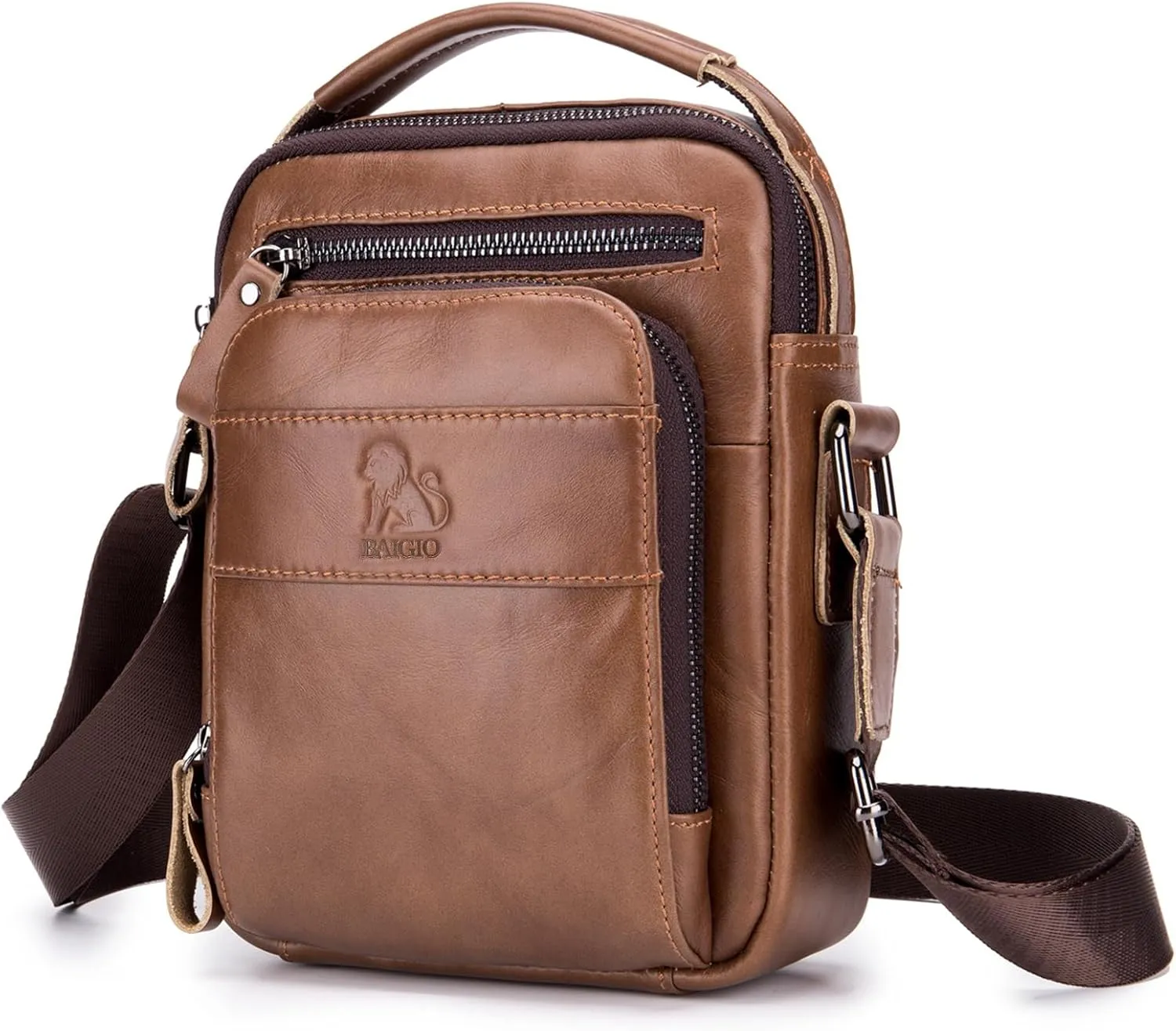 BAIGIO Genuine Leather Small Messenger Bag for Men Shoulder Bag for Ipad Crossbody Bag Men Handbag Satchel Travel Business