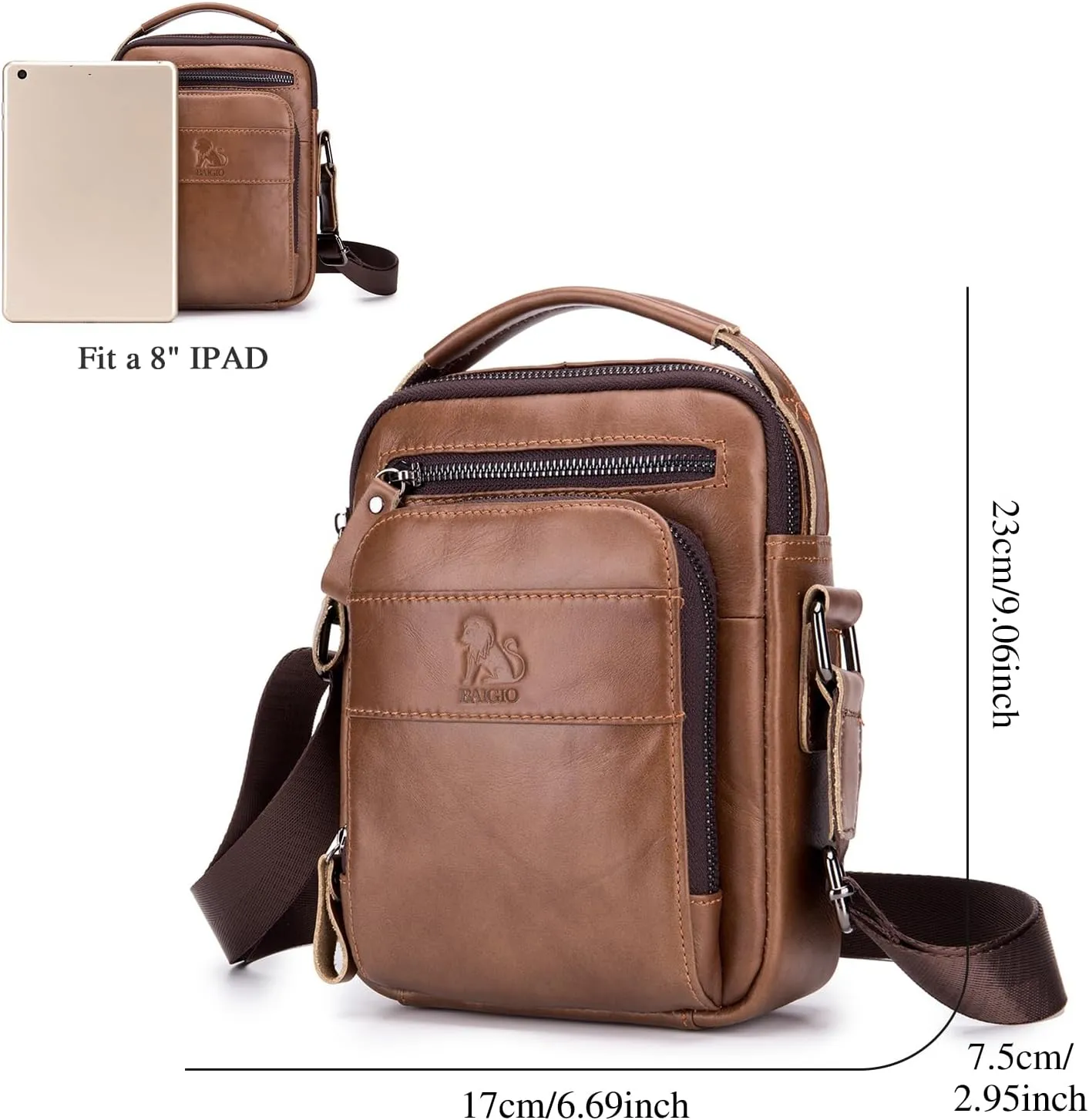 BAIGIO Genuine Leather Small Messenger Bag for Men Shoulder Bag for Ipad Crossbody Bag Men Handbag Satchel Travel Business