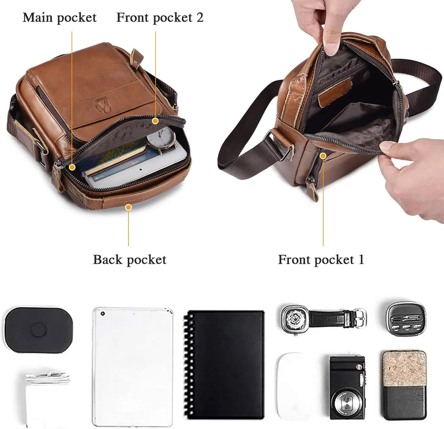 BAIGIO Genuine Leather Small Messenger Bag for Men Shoulder Bag for Ipad Crossbody Bag Men Handbag Satchel Travel Business