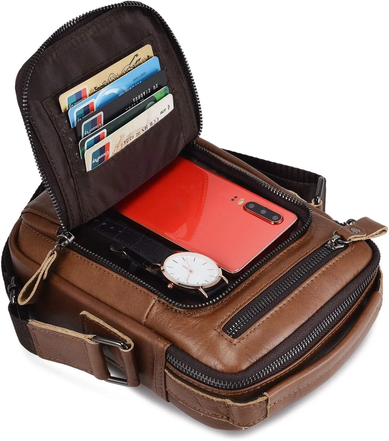 BAIGIO Genuine Leather Small Messenger Bag for Men Shoulder Bag for Ipad Crossbody Bag Men Handbag Satchel Travel Business