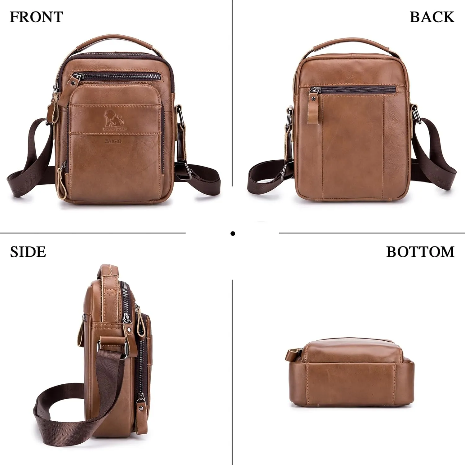 BAIGIO Genuine Leather Small Messenger Bag for Men Shoulder Bag for Ipad Crossbody Bag Men Handbag Satchel Travel Business