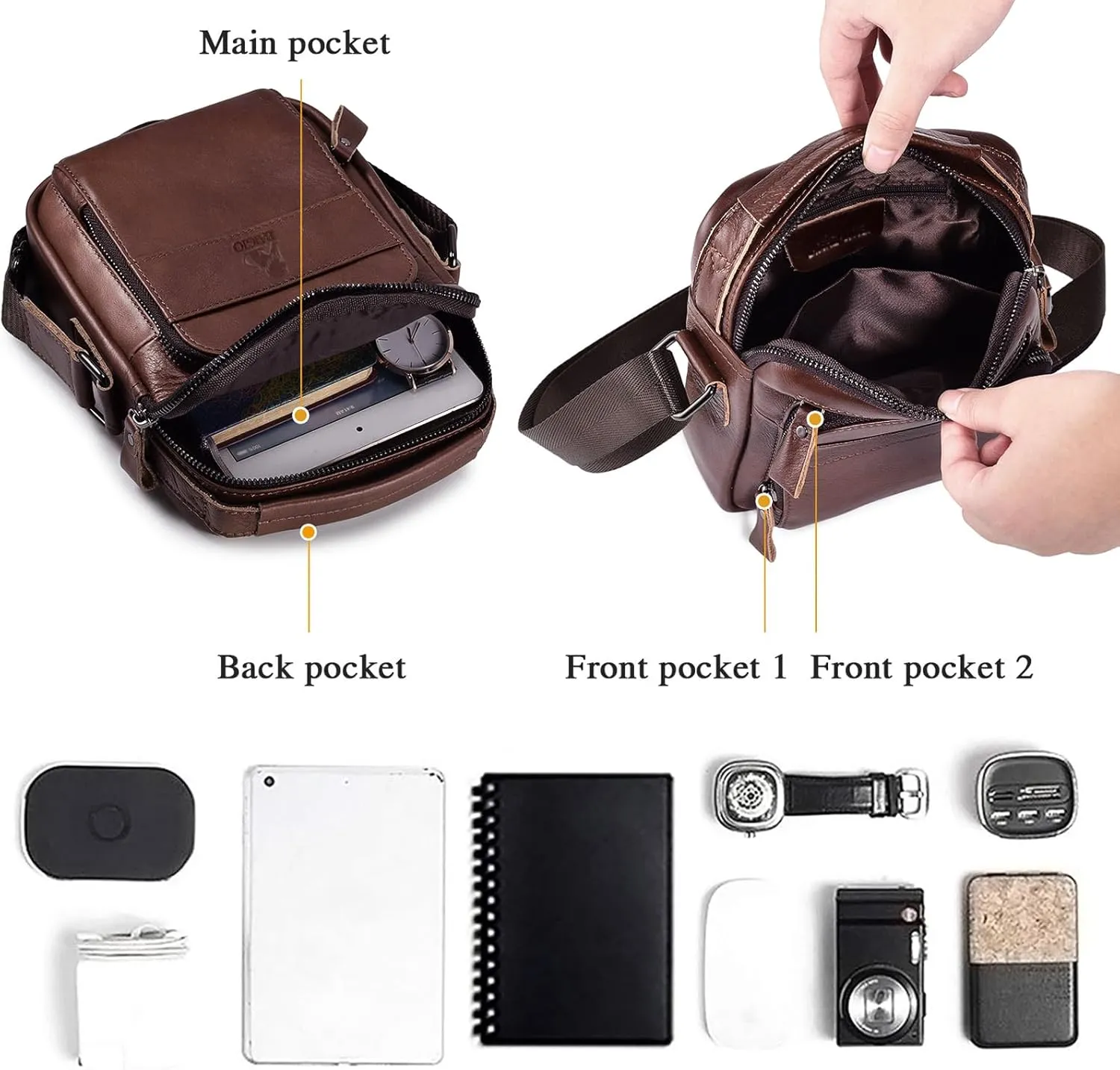 BAIGIO Genuine Leather Small Messenger Bag for Men Shoulder Bag for Ipad Crossbody Bag Men Handbag Satchel Travel Business