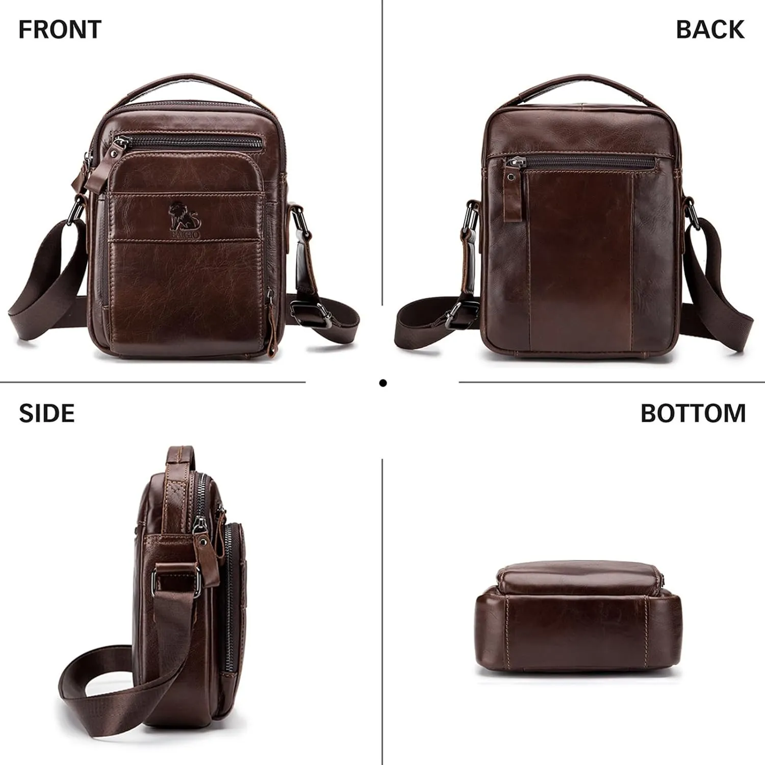 BAIGIO Genuine Leather Small Messenger Bag for Men Shoulder Bag for Ipad Crossbody Bag Men Handbag Satchel Travel Business