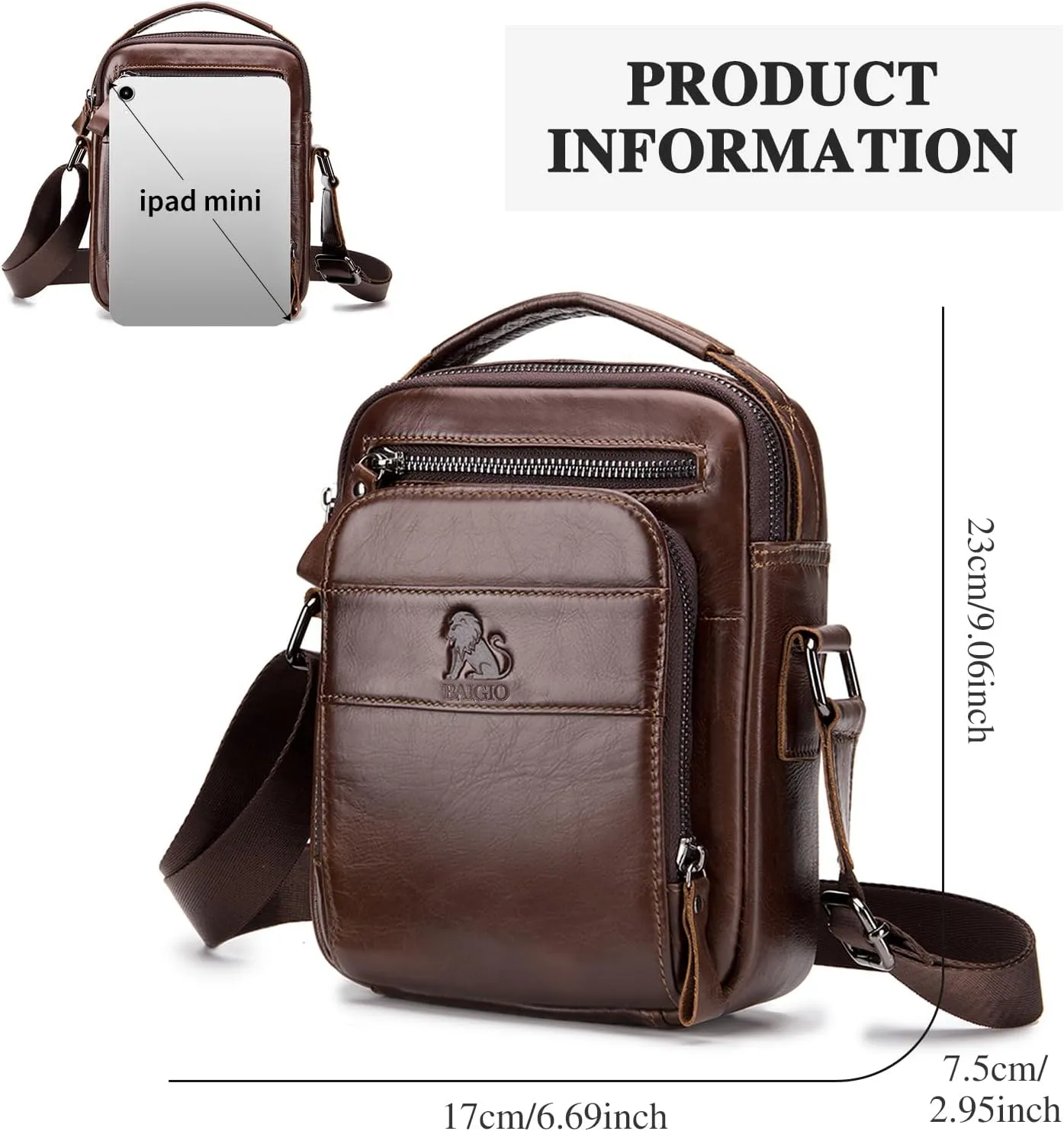 BAIGIO Genuine Leather Small Messenger Bag for Men Shoulder Bag for Ipad Crossbody Bag Men Handbag Satchel Travel Business