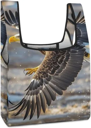 Bald Eagle Flying Tote Bag Reusable Shopping Handbag Washable Foldable Grocery Tote for Picnic Shopping