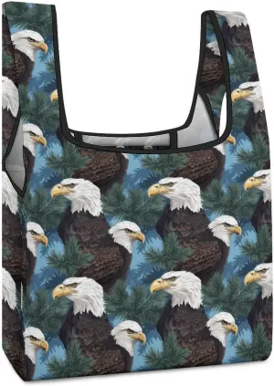 Bald Eagle Novelty Reusable Grocery Bag Fold-able Shopping Bags Washable Tote Lightweight Storage Pouch with Handle