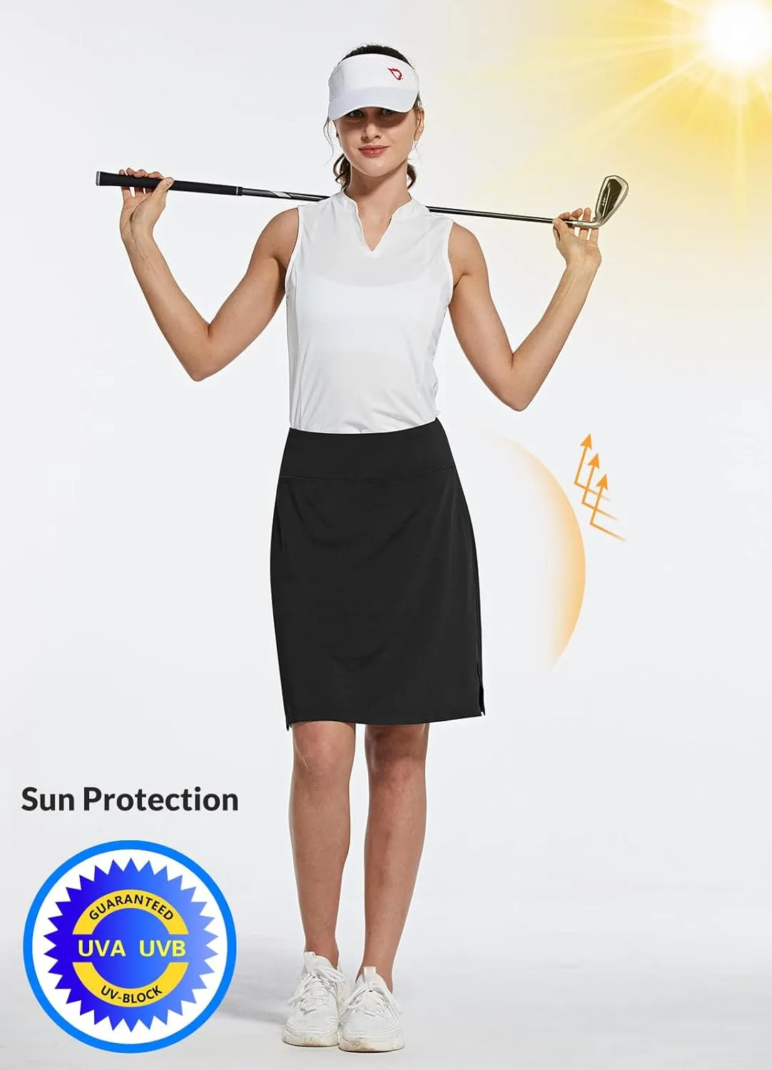 baleaf Women's 20" Golf Skirts Knee Length Skorts Athletic Modest Long Acitive Casual Pockets UV Protection