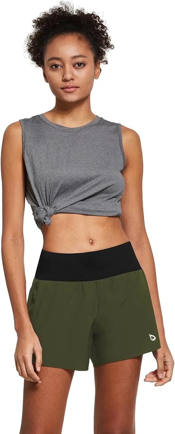 baleaf Women's 5" Workout Shorts Gym Running Shorts Athletic with Liner High Waistband Quick Dry Sports Zipper Pockets