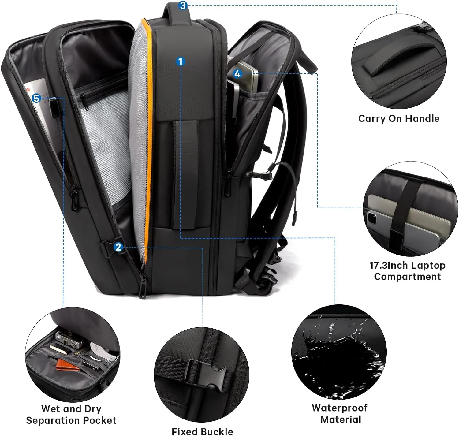 BANGE 45L Men's Expandable Travel Backpack, Men's Laptop Backpack for 17.3Inch Laptop, Carry On Backpack Fits Under Seat Airline Approved, Personal Item Travel Bag for Men…