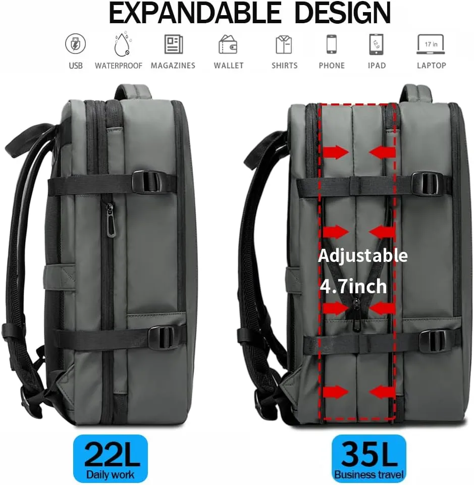 BANGE Expandable Travel Backpack,35LCarry on Backpack for Women Men Airline Approved Gym Backpack Waterproof Business Laptop Daypack…