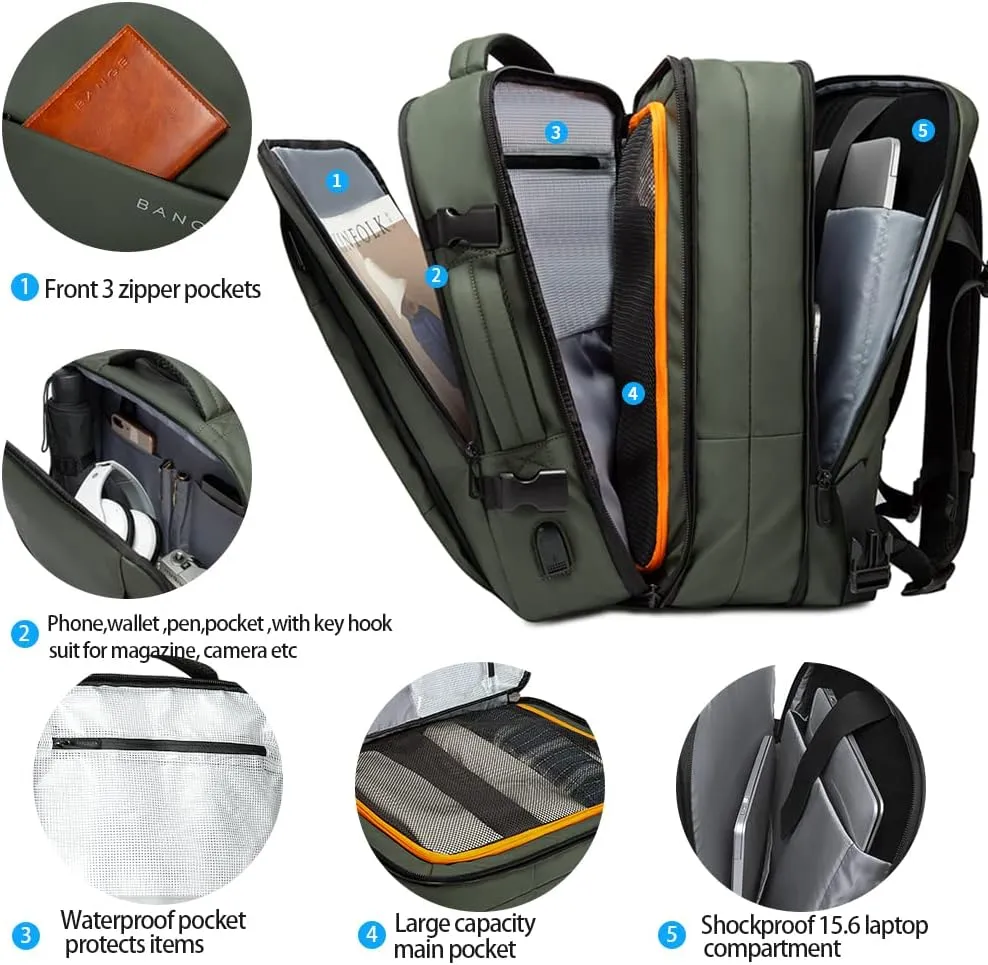BANGE Expandable Travel Backpack,35LCarry on Backpack for Women Men Airline Approved Gym Backpack Waterproof Business Laptop Daypack…