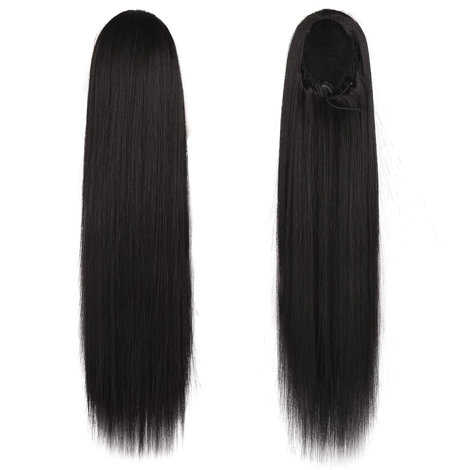 BARSDAR Dark Brown Ponytail Extension - 16 Inch Short Straight Drawstring Ponytail Extensions for Women, Synthetic Drawstring Clip in Pony Tails Hairpieces Fake Straight Ponytails - Darkest Brown