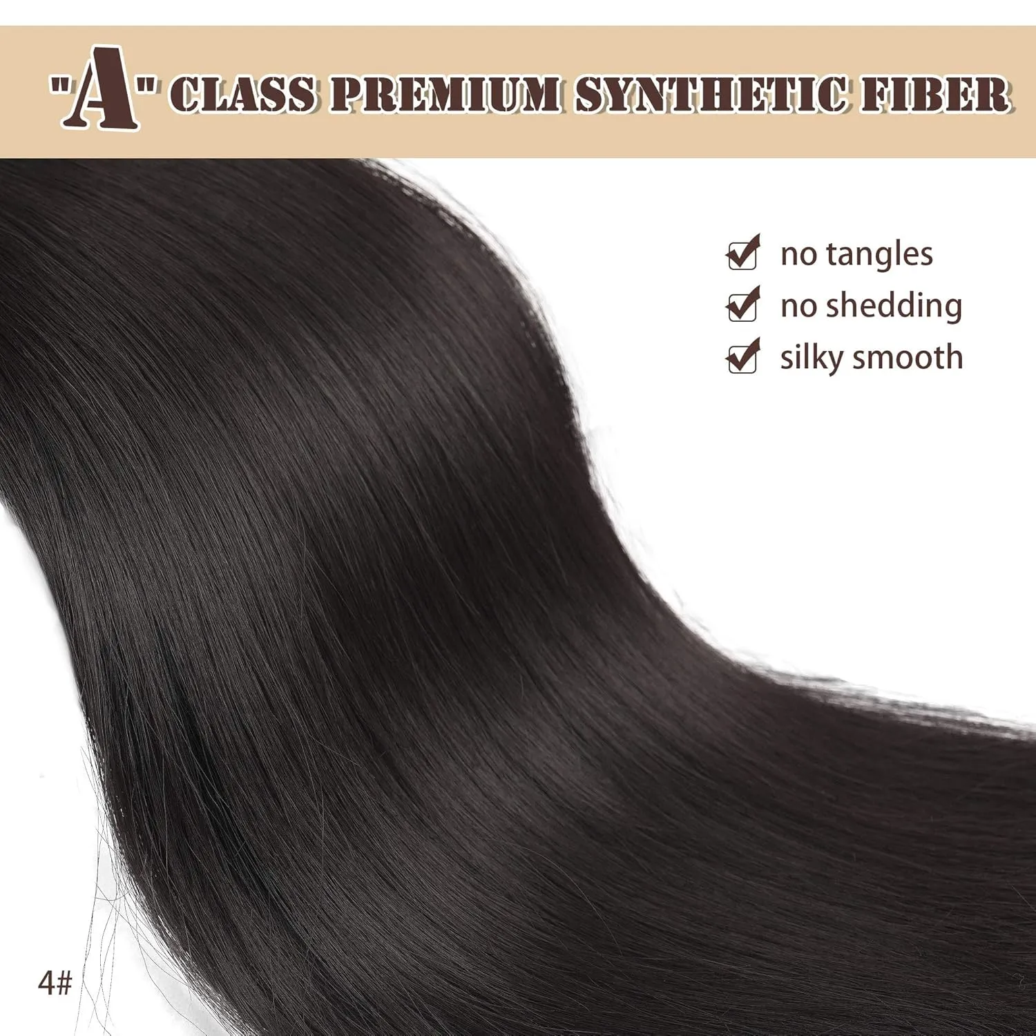 BARSDAR Dark Brown Ponytail Extension - 16 Inch Short Straight Drawstring Ponytail Extensions for Women, Synthetic Drawstring Clip in Pony Tails Hairpieces Fake Straight Ponytails - Darkest Brown