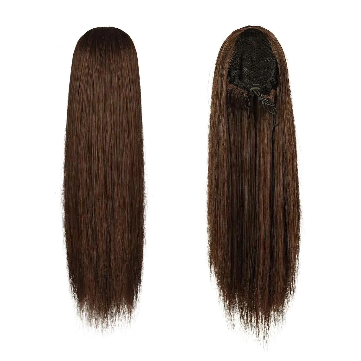 BARSDAR Ponytail Extension - 14 Inch Short Straight Drawstring Ponytail Hair Extensions for Women, Synthetic Drawstring Clip in Pony Tails Hairpieces Fake Straight Ponytail Daily- Black mix Auburn
