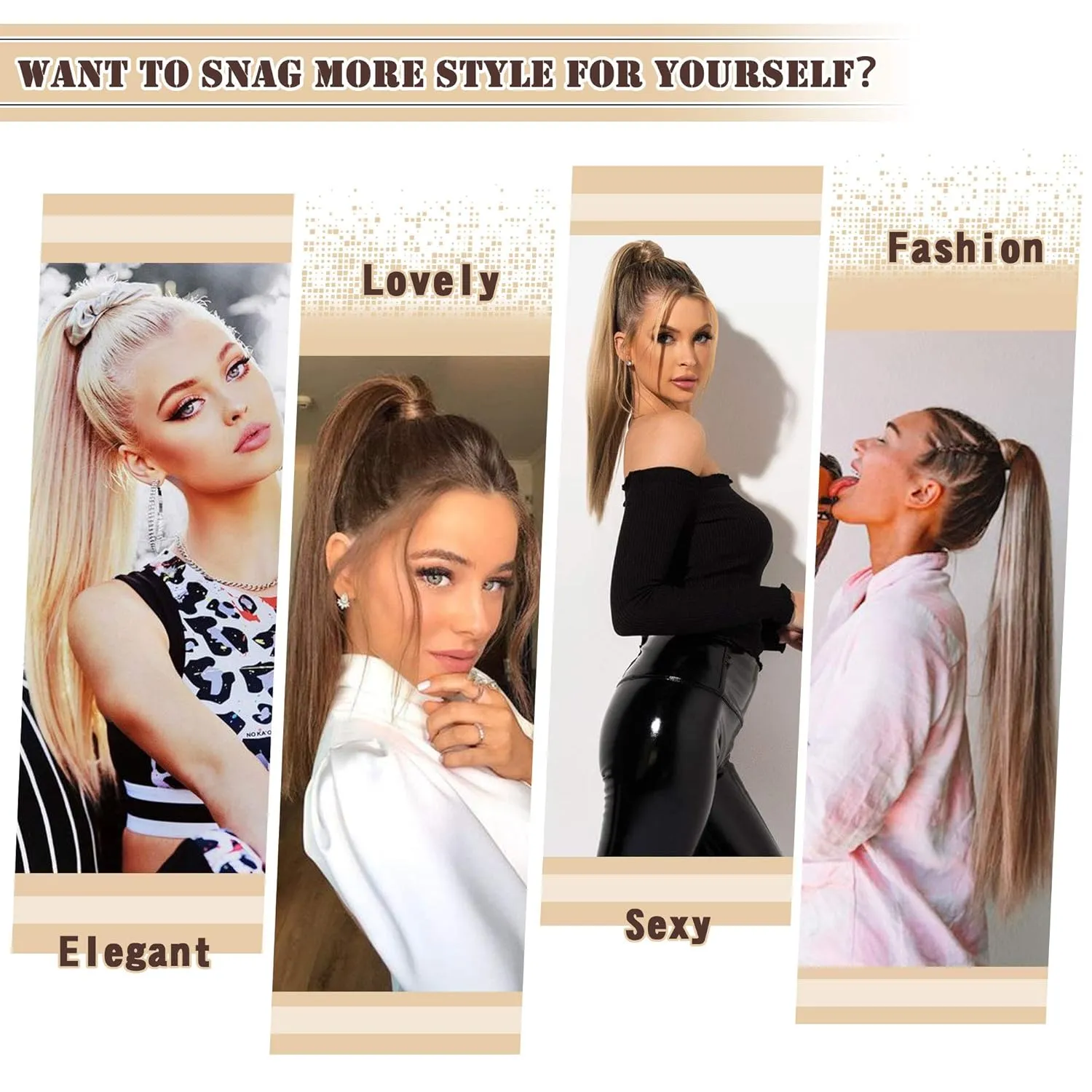 BARSDAR Ponytail Extension - 14 Inch Short Straight Drawstring Ponytail Hair Extensions for Women, Synthetic Drawstring Clip in Pony Tails Hairpieces Fake Straight Ponytail Daily- Black mix Auburn