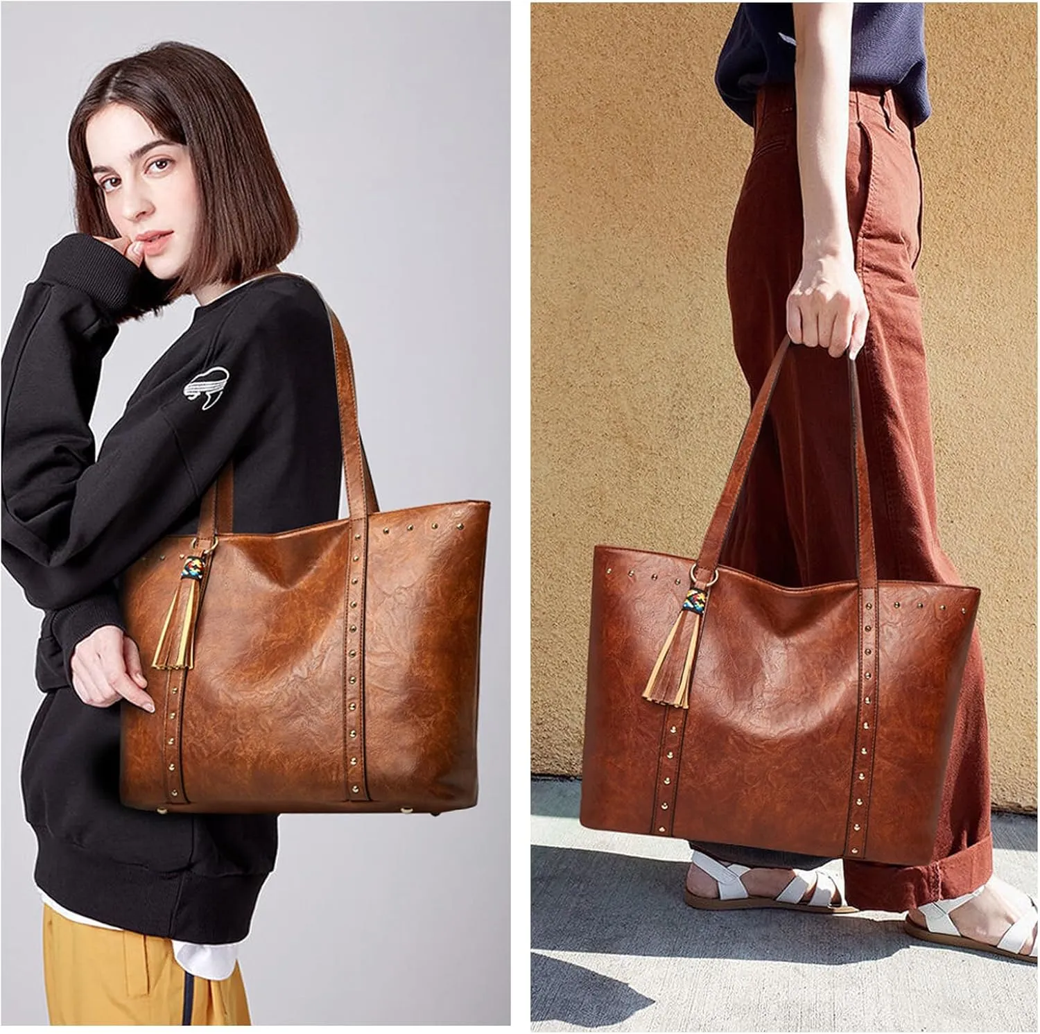 Barsine Tote Bag for Women PU Leather Handbag Vintage Shoulder Bag Classic Purse