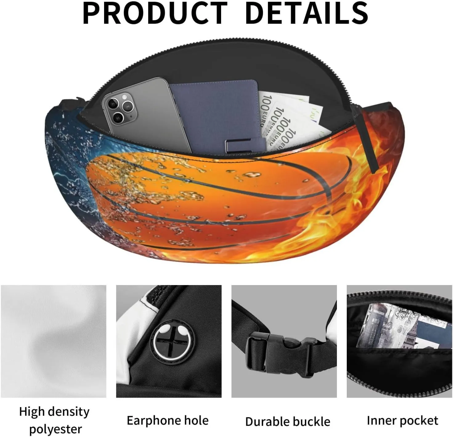 Basketball Baseball Football Waist Packs Unisex Adjustable Shoulder Strap Messenger Bag Sports Travel Running Leisure Waist Bag