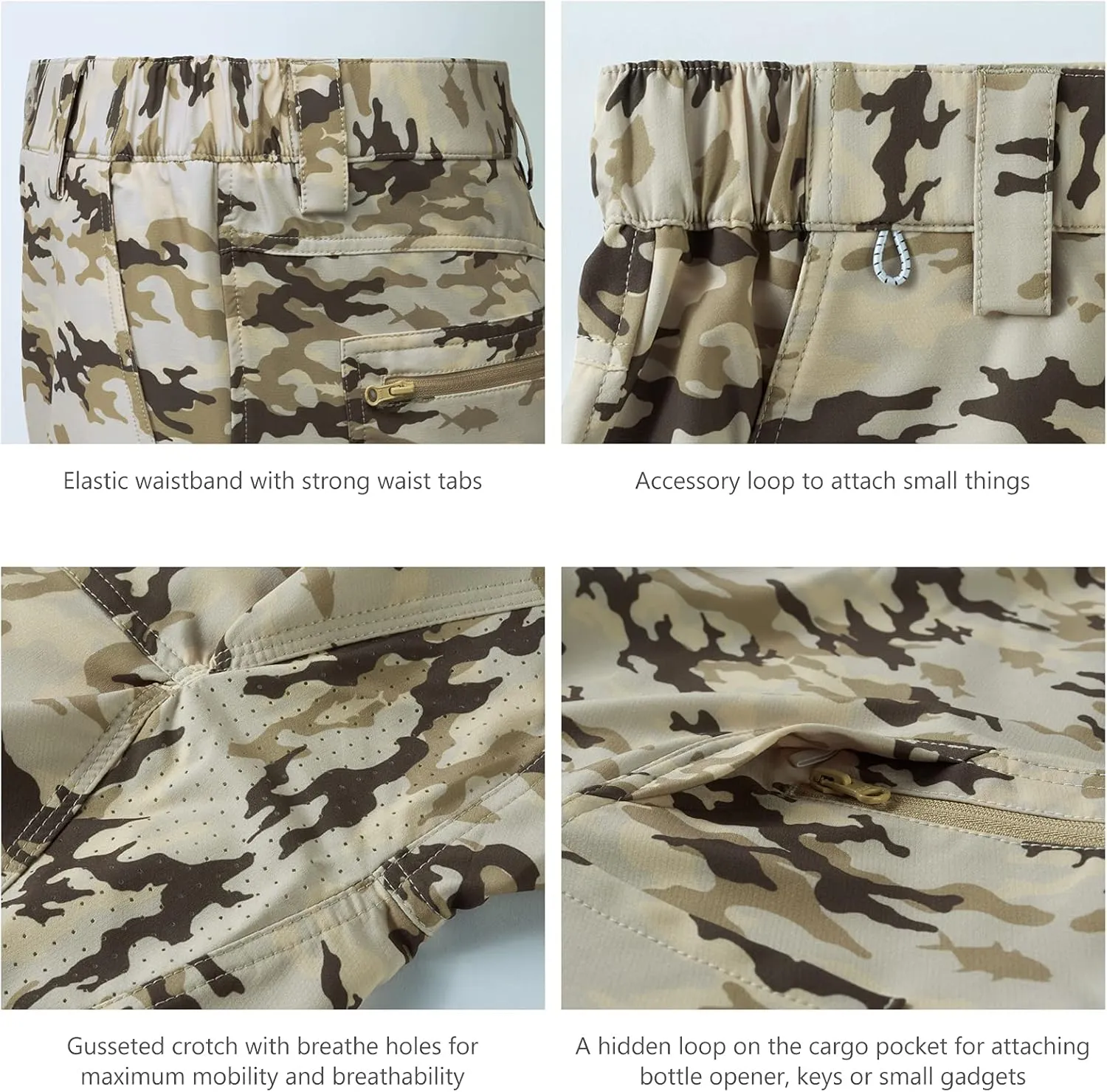 BASSDASH 10.5” Mens Fishing Cargo Shorts Quick Dry UPF 50  Water Resistant FP01M