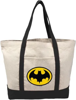 Batman 1989 Logo Tote Bag With External Pocket, Reusable Shoulder Bag for Shopping, Beach, Royal Collection