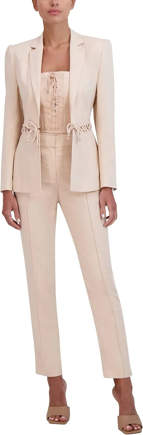 BCBGMAXAZRIA Women's V Neck Laced Waist Jacket