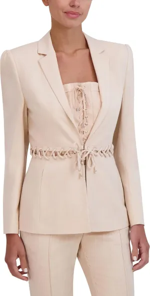 BCBGMAXAZRIA Women's V Neck Laced Waist Jacket