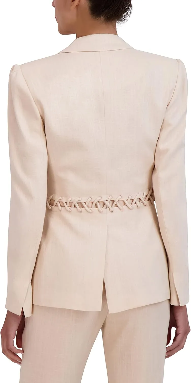 BCBGMAXAZRIA Women's V Neck Laced Waist Jacket