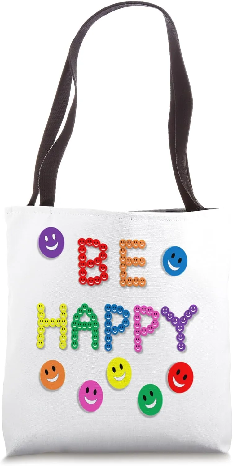 Be, Happy Smile Funny Cute Happiness Kind Face Multi-Color Tote Bag