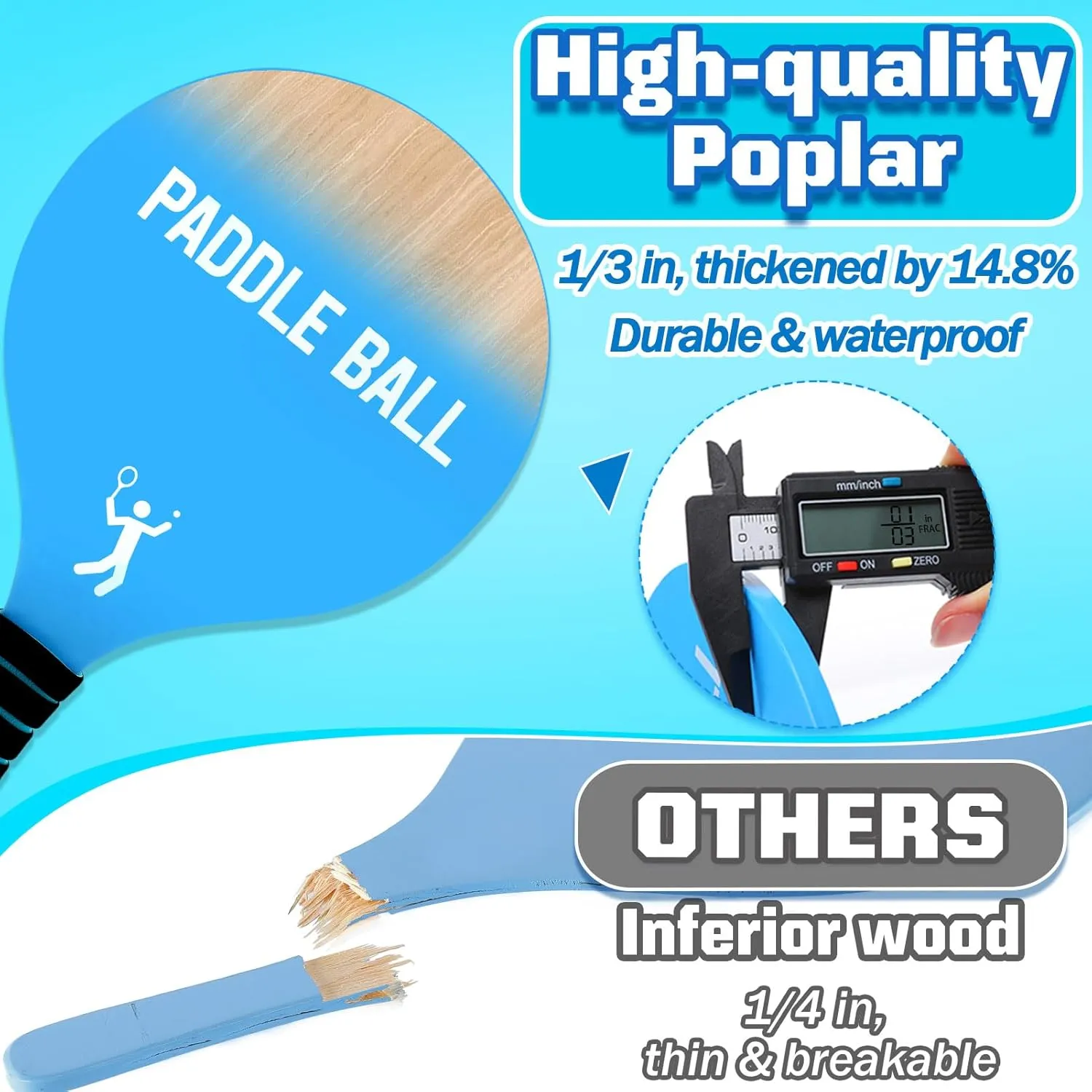 Beach Paddle Ball Set - Funny Paddleball Rackets Game, Outdoor Sports Toys for Adults Family Games Beach Yard Lawn Party Supplies