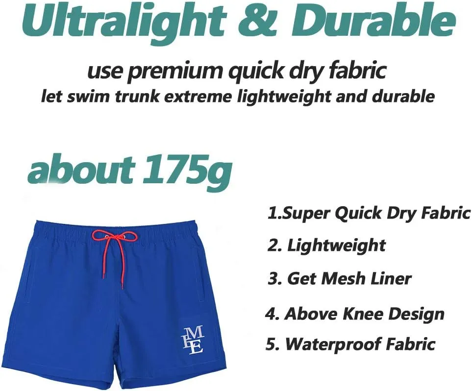 Beach Shorts Swim Trunks Quick Dry Men's Bathing Suit with Mesh Lining/Side Pockets