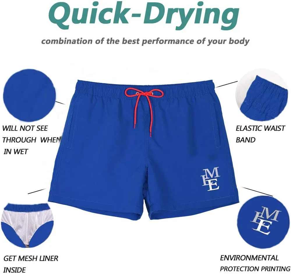 Beach Shorts Swim Trunks Quick Dry Men's Bathing Suit with Mesh Lining/Side Pockets