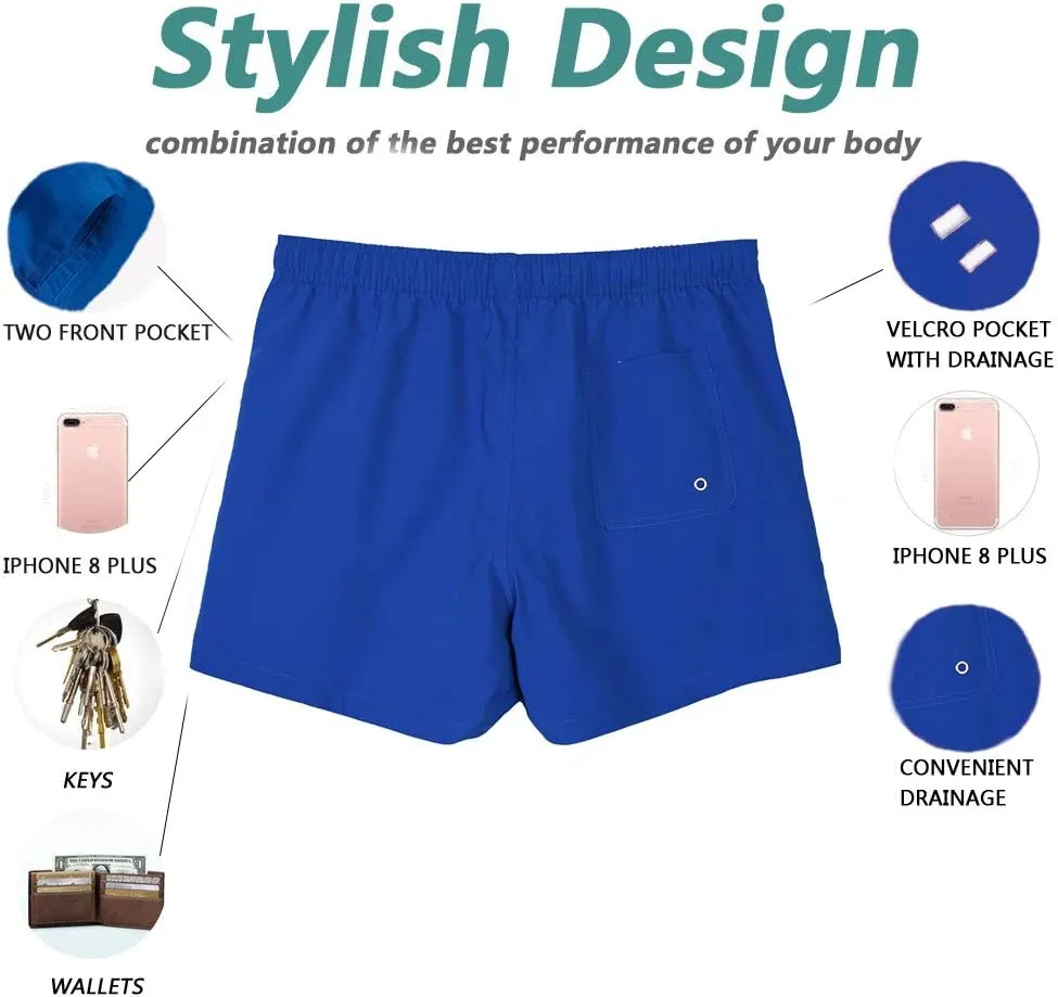 Beach Shorts Swim Trunks Quick Dry Men's Bathing Suit with Mesh Lining/Side Pockets